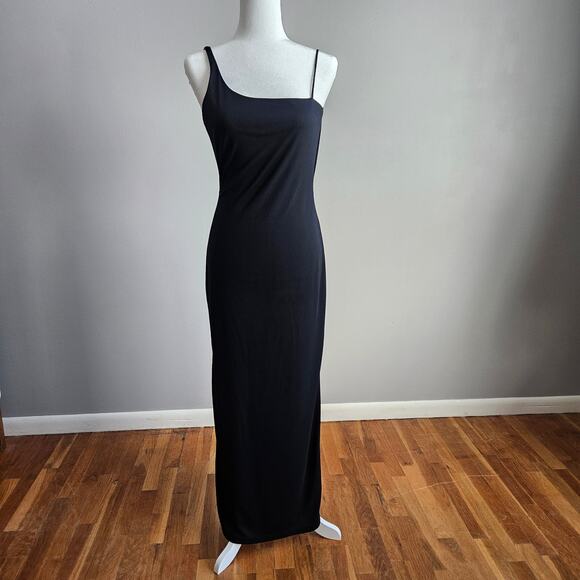 Vintage 90s Black Slip Dress Open Scoop Back Leg Slits Women's XS Formal Prom - Picture 1 of 15